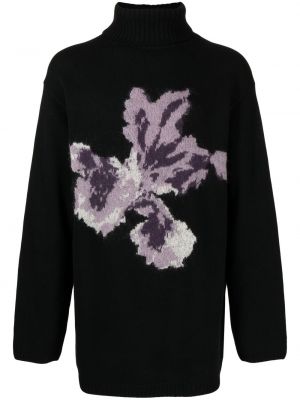 Floral ull lang genser Yohji Yamamoto svart