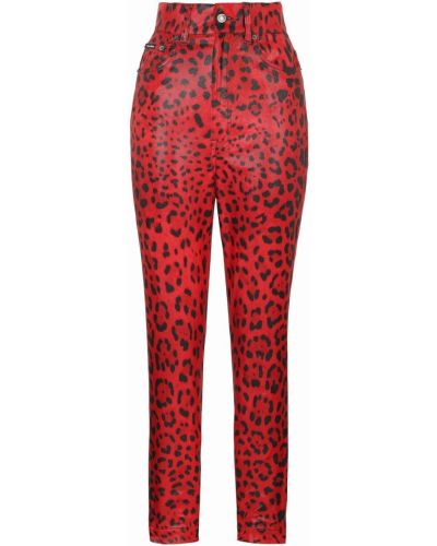 Pantalones con estampado leopardo Dolce & Gabbana rojo
