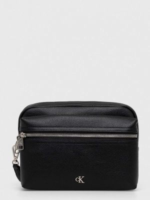 Usnjena kozmetična torbica Calvin Klein Jeans črna