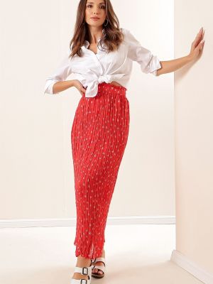 Плиссированная шифоновая длинная юбка с сердечками By Saygı красная
