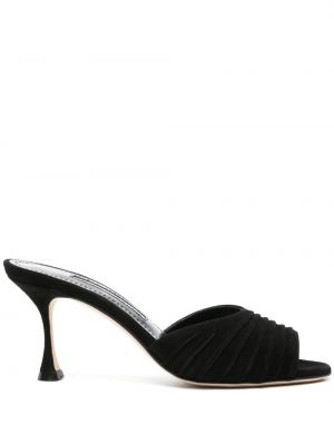 Велурени полуотворени обувки Manolo Blahnik черно