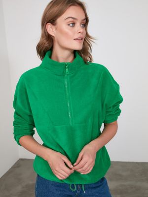 Tricou cu fermoar din fleece tricotate Trendyol verde