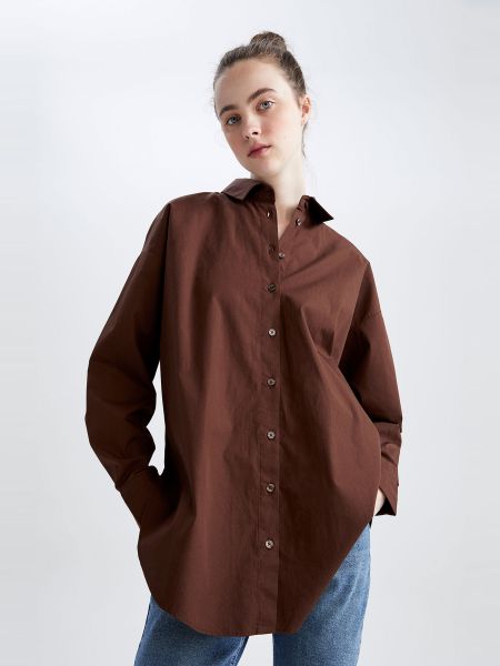 Рубашка с длинным рукавом Defacto коричневая