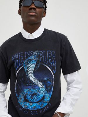 Памучна тениска с дълъг ръкав с принт The Kooples черно