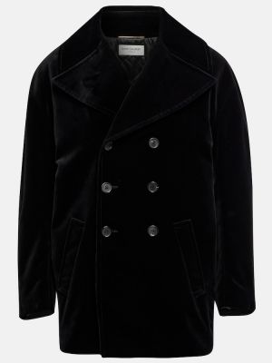 Aksamitny płaszcz oversize Saint Laurent czarny