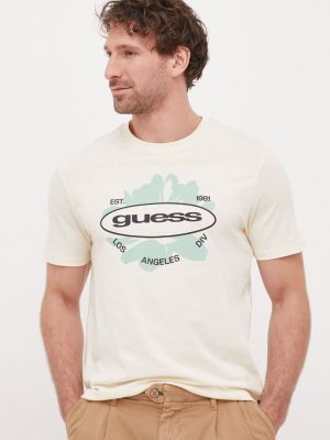 Тениска с дълъг ръкав с принт Guess бежово