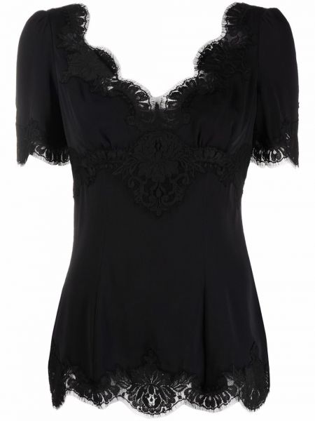 Μπλούζα με λαιμόκοψη v με δαντέλα Dolce & Gabbana μαύρο