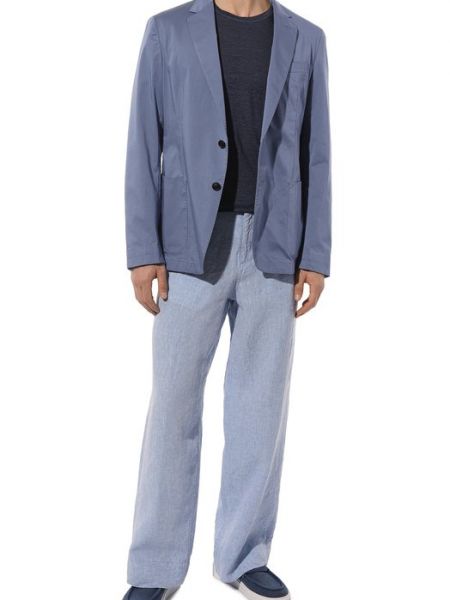 Льняные брюки Giorgio Armani голубые