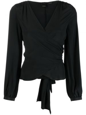Копринена блуза с v-образно деколте Pinko черно