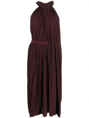 Sukienka koktajlowa żakardowa asymetryczna drapowana Lanvin fioletowa
