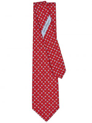 Jedwabny krawat z nadrukiem w serca Ferragamo czerwony