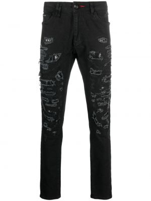 Blugi skinny zdrențuiți slim fit Philipp Plein negru