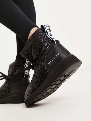 Черные зимние ботинки с монограммой и логотипом Replay