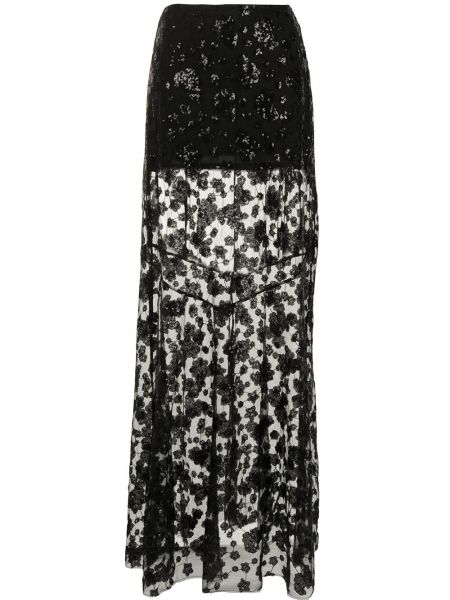 Tylové sukně s rozparkem s flitry s vysokým pasem Macgraw - černá