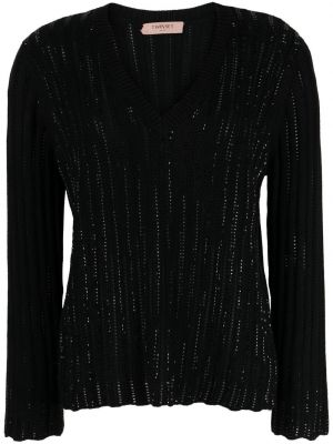 Плетен пуловер с v-образно деколте Twinset черно