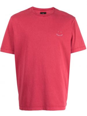 Medvilninis siuvinėtas marškinėliai Ps Paul Smith rožinė