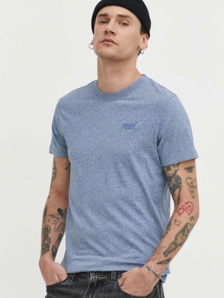 Меланж тениска с дълъг ръкав с принт Superdry синьо