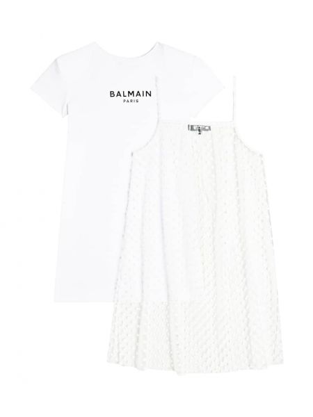 Jersey pilkullinen puuvilla jersey-mekko tytöille Balmain Kids valkoinen