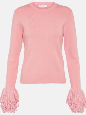 Sweter z frędzli wełniany Jw Anderson różowy