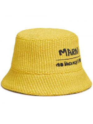 Плетена шапка бродирана Marni жълто