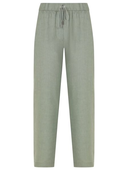 Льняные прямые брюки Le Tricot Perugia зеленые