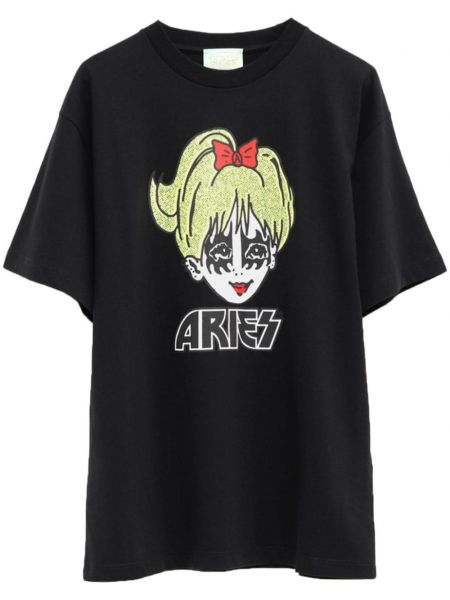 Bavlnené tričko s potlačou Aries čierna