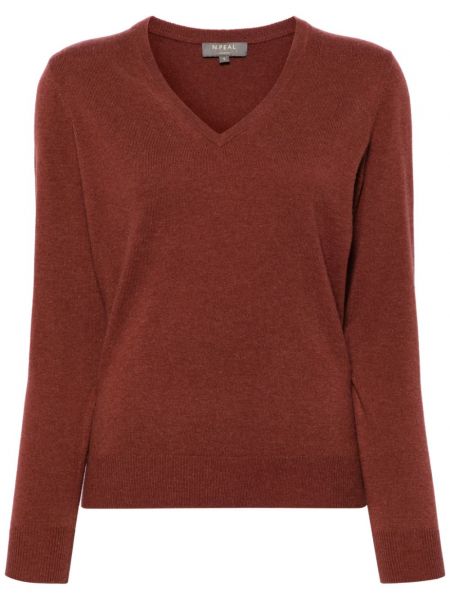 Кашмирен пуловер с v-образно деколте N.peal кафяво