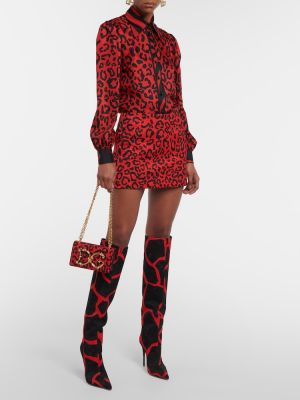 Raštuota šilkinė marškiniai leopardinė Dolce&gabbana raudona