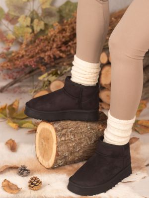 Zomšinės žieminiai batai su plunksnomis Armonika juoda