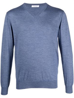 Sweter z dekoltem w serek Cruciani niebieski