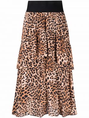 Midi sukňa s potlačou s leopardím vzorom Hugo hnedá