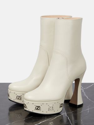 Ankle boots skórzane na platformie Gucci białe