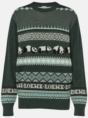 Žakárový vlnený sveter Loewe zelená