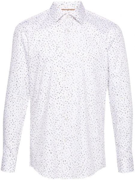 Pamučna košulja s cvjetnim printom s printom Boss bijela