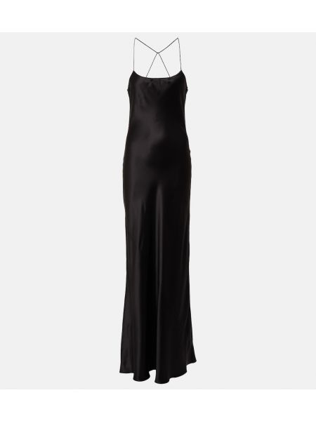 Шелковое атласное платье Saint Laurent черное