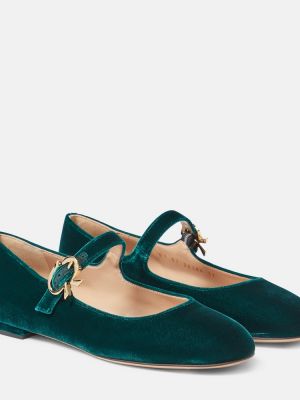 Žametne balerinke iz rebrastega žameta Gianvito Rossi zelena