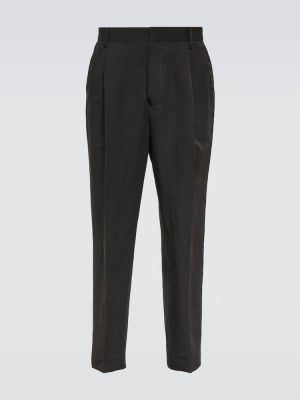 Bavlněné lněné rovné kalhoty Dries Van Noten černé