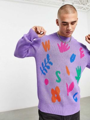 Длинный свитер в цветочек с принтом с абстрактным узором Wesc фиолетовый