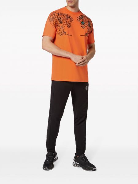 Tiigri mustriga mustriline puuvillased sportlik t-särk Plein Sport oranž