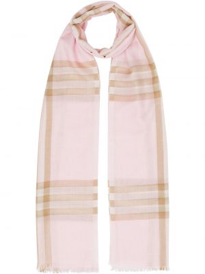 Fular de lână de mătase în carouri Burberry roz