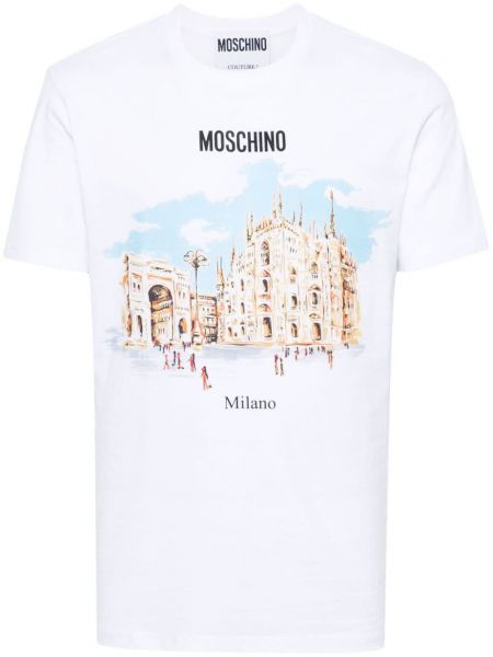 Raštuotas medvilninis marškinėliai Moschino balta