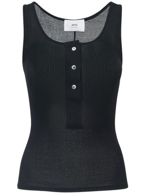 Top de algodón de tela jersey Ami Paris negro