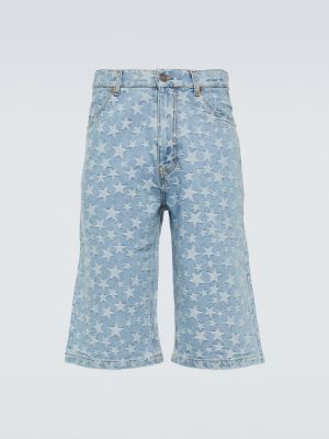 Bombažne kratke jeans hlače iz žakarda Erl modra