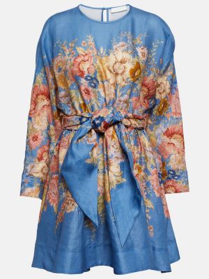 Mini vestido de lino de flores Zimmermann azul