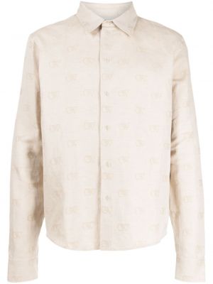 Žakárová bavlněná lněná košile Off-white