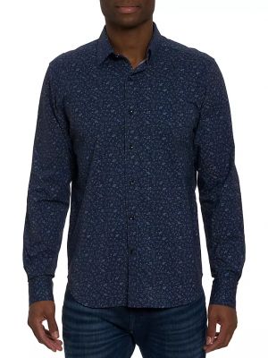 Рубашка на пуговицах в цветочек с принтом Robert Graham синяя