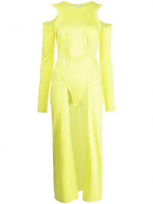 Bavlněné pletené šaty s dlouhými rukávy s kulatým výstřihem Dion Lee - žlutá