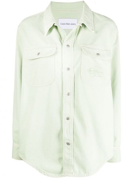 Джинсовая рубашка с принтом Calvin Klein Jeans, зеленая