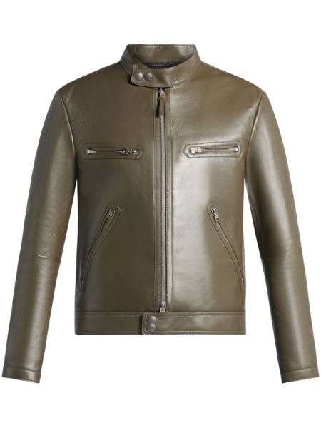 Kožna jakna s patentnim zatvaračem Tom Ford zelena