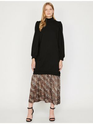 Midi šaty s vysokým límcem s dlouhými rukávy Koton černé